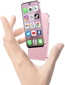 Mini Phone - World's Smallest 3.88' HD Touch Screen, Full Screen Mini Smartphone, Unlocked Android Portable Pocket Mobile Phone for Kids, Dual SIM Face ID App Download 2GB+16GB (Pink)