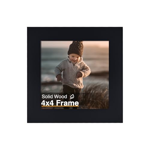 KINLINK 4x4 Picture Frame, Black Square Solid Wood Frames for Pictures 4x4 without Mat, Wall and Tabletop Display Photo Frames Black 1 Pack