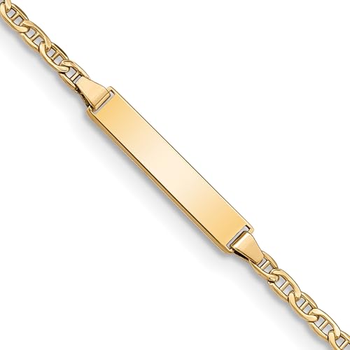 14K Solid Yellow Gold Anchor Mariner Link Chain Name Bar Identification ID Bracelet2