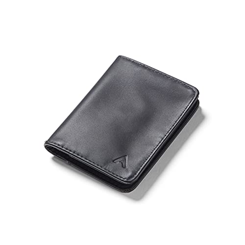 Image of Allett Hybrid Card Wallet, Onyx Black | Leather, RFID Blocking, Vertical Layout | Minimalist, Bifold, Card Holder, Water Resistant, Thin, Front Pocket | Holds 3-10+ Cards, Cash