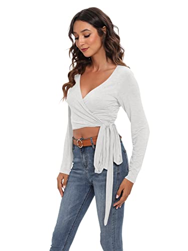 Image of Famulily Women's Sexy Deep V Neck Bandage Surplice Wrap Crop Top