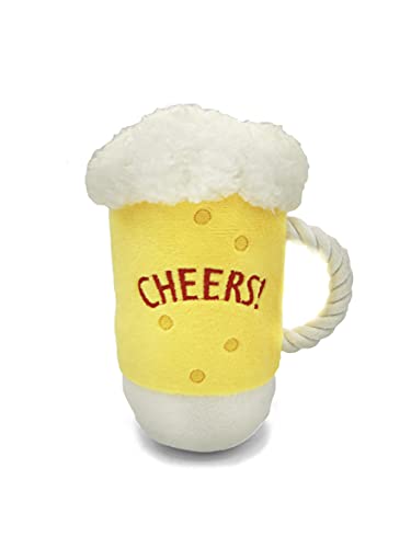 Interactive Cute Beer Plush Dog Toys, Squeaky Small Dog Toys with Ropes, Beer Dog Toy, Cheers, Rope Toy, Puppy Chew Toys for Small/Medium Dogs, Dog Toys with Squeakers for Small/Medium Dogs
