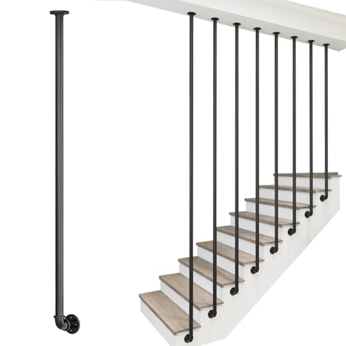 Colonne di balaustre in Metallo Nero montate lateralmente (Gradino al soffitto), ringhiera per Scale Semplice e Moderna, parapetti Antiscivolo, 30-150 cm(120cm)