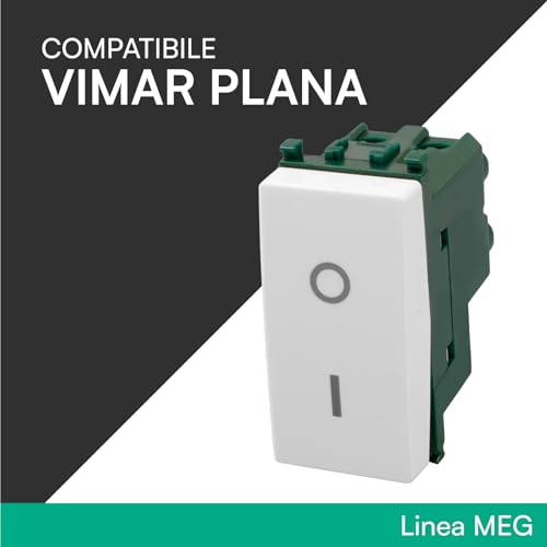 Zweipoliger Stromschalter 16 A 250 V I/O zum Einbau, Farbe Weiß Früchte, kompatibel mit Vimar Plana Serie Civile 602B – 2 Stück