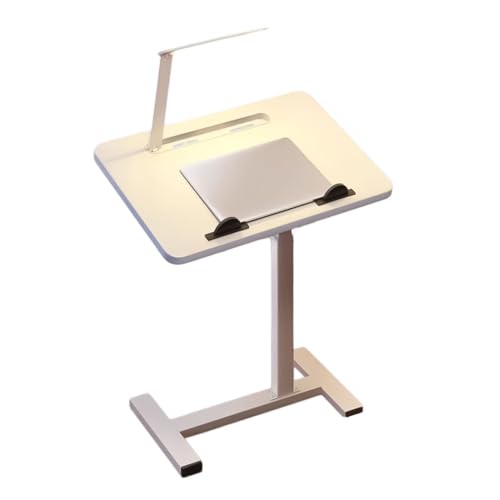 KMUD Overbed Table Adjustable Height, Rolling Bedside Table Adjustable Height, Portable Computer Desk with Tilt Top and Swivel Wheels, Foldable Cart for Home Office Eating(White)