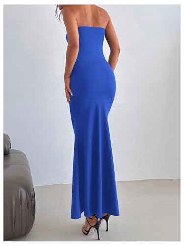 Image of Milumia Women's Metal Decor Cut Out Strapless Bodycon Maxi Dress Fishtail Tube Top Dresses Party Cocktail