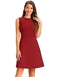 Allegra K Robe de Business Femme sans Manche Coupe Trapze Robe Courte évasée A Ligne élégante de Bureau Rouge L