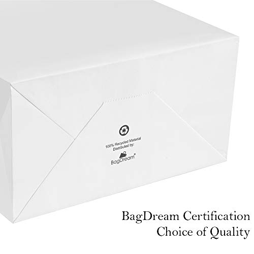 Bagdream Gift Bags 8X4.25X10.5 100Pcs Kraft Paper Bags With Handles Bulk, White Paper Gift Bags Medium Shopping Retail Merchandise Bags, Wedding Party Favor Bags, Paper Grocery Bags Sacks Recyclable #TOP5