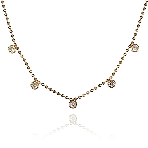 namana Gold Choker Halskette mit Anhängern für Frauen, Vergoldet Collier mit runden CZ Charms, Gold Halsreif, Gold Halsketten, Schmuck-Geschenke für Damen
