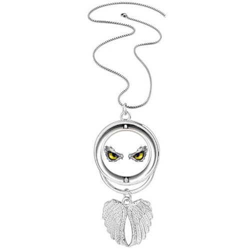Collier œil de dragon chinois et ailes d'ange en acier sculpté