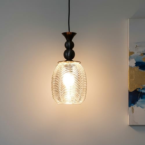 Image of ELIANTE Auris Modern Glass Hanging Light for Living Room & Dining Area | Metal Ceiling Lamp with Elegant Glass Shade | 3 Years Warranty | Free Bulb