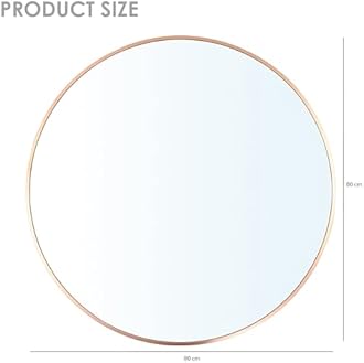 Round Mirror for Wall | Aluminium Frame, MDF Board Backing | HD Glass Vanity & Dressing Mirror | Elegant Vanity Mirror for Living Room, Bathroom, & Fashion Boutique (Gold, 80CM)
