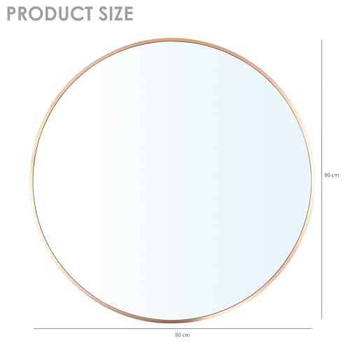 Round Mirror for Wall | Aluminium Frame, MDF Board Backing | HD Glass Vanity & Dressing Mirror | Elegant Vanity Mirror for Living Room, Bathroom, & Fashion Boutique (Gold, 80CM)