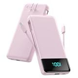 Portable Charger for iPhone with Built in Cables and Wall Plug,Upgraded 13800mAh Fast Charging USB C Power Bank,4 Outputs Travel Essential Battery Pack Compatible with iPhone 17/16/15/14,Galaxy-Pink