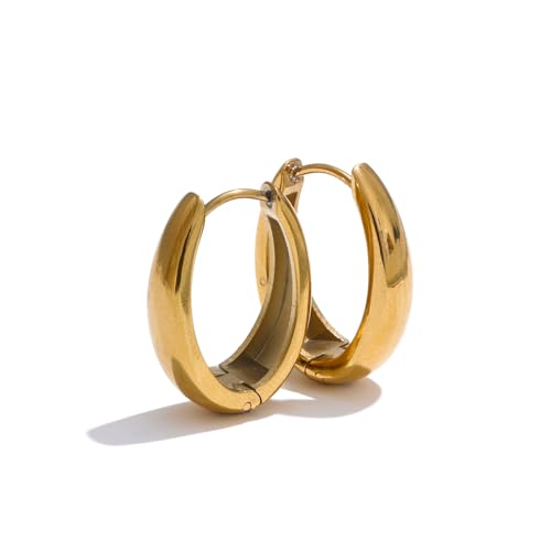 Waterproof Gold Hoop Earrings for Women | 18K PVD Coated, Tarnish-Free, Lightweight, Hypoallergenic Chunky Hoops by Puzzle Jewelry - Used condition - US$18.74