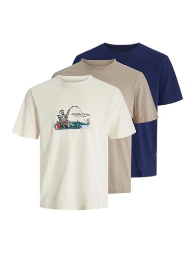 T-shirt Jorskull Nature Jack & Jones anti-déformation et respirant col rond lot de 3 homme
