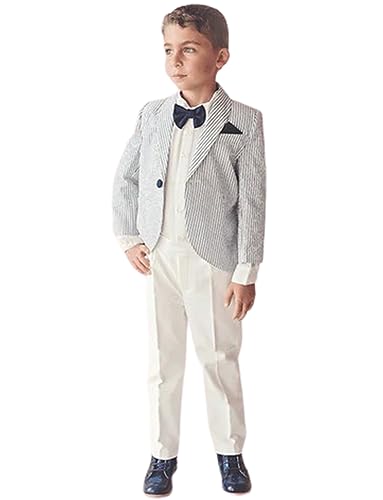 Tuxedos à un bouton pour garçon avec veste à rayures et pantalon uni chic