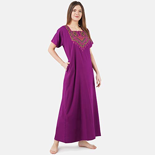 Image of Premium Women Embroidery Night Gown Lizzybizzy Cotton Nighty Maxi