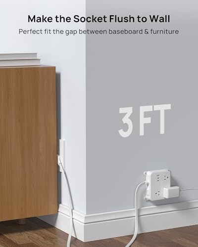 Image of TROND 3FT Short Extension Cord, Ultra Thin Flat Plug Power Strip with USB