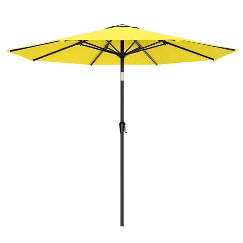 AreShark 9 FT Patio Umbrella for Outdoor, Outdoor Table Umbrella with Push Button Tilt and Crank, Outdoor Patio Umbrellas with 8 Sturdy Ribs for Market, Garden, Pool (Yellow)