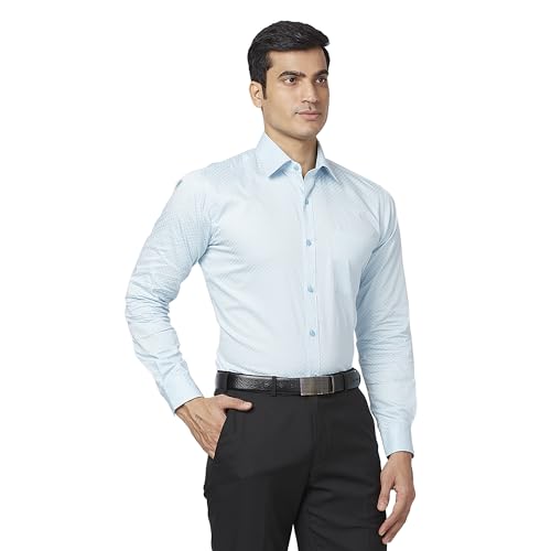 Image of Raymond Men's Slim Fit Pure Cotton Structure Pattern Semi Cutaway Collar Full Sleeve Formal Shirt