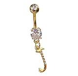 Stunning 14kt Gold Plated Initial Paved CZ Gem Dangle Belly Ring - Pierced Naval Letter - Body Jewelry (J)
