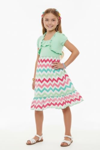Image of ToBeInStyle Girls Two Piece Short Sleeve Dress and Matching Bolero Crop Cardigan Assorted Prints Cotton Blend Summer Outfit