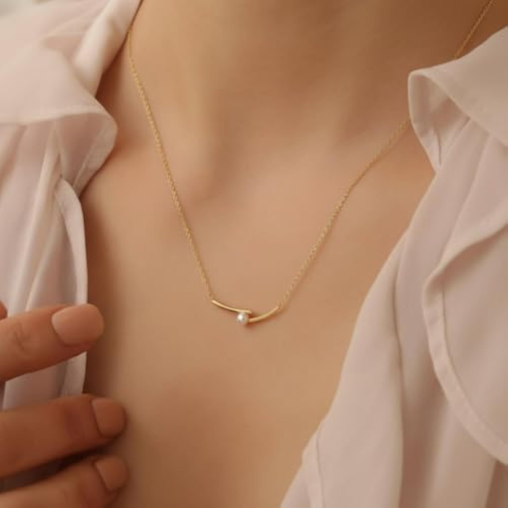 Women's Minimalist Pearl Pendant Necklace, Gold-Tone