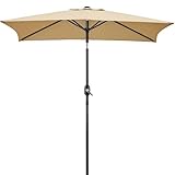 Yaheetech Ombrellone Rettangolare da Giardino Inclinabile Protezione UV con 6 Stecche Metalliche e Manovella Parasole da Esterno/Patio/Mercato/Spiaggia, 196,5x147x227 cm Ecrù
