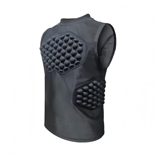 Jormino Youth Padded Compression Shirts, Football Rib Protector Base Layer, Kids Baseball Chest Protective Tops Black YM