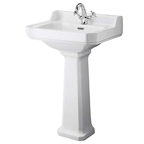 Milano Richmond White 560mm x 450mm Full Pedestal Bathroom Basin Sink - 1 Tap Hole