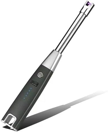 USB Rechargeable Arc Lighter, Windproof Metal Kitchen Gas Igniter with LED Battery Indicator, Perfect for BBQ, Candles, and Stoves - Silver Electric Lighter
