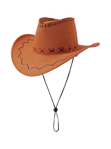 OYOANGLE Womens Wide Brim Lightweight Vacation Hat Western Cowboy Cowgirl Hats with Wind Lanyard Y2K Country Concert Outfits Orange One Size
