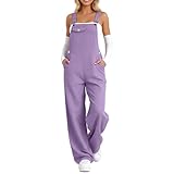 Generisch 2026 Jumpsuit Women's Beach Dungarees with Pockets Plain Straight Leg Workwear Jumpsuit, purple, S
