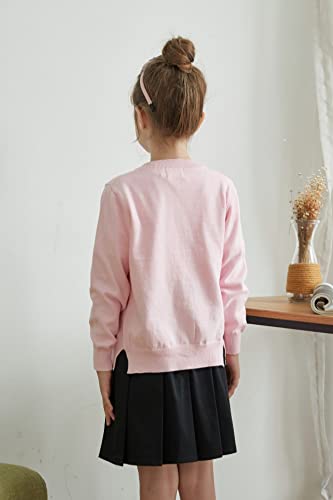 Girls Cardigan School Uniform Sweater Crew Neck Long Sleeve Button Cotton Sweaters Light Pink,11-12Years #TOP2