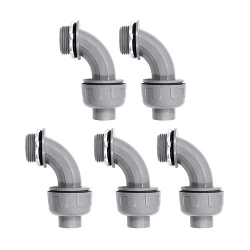 Wocloer 1-1/4 inch Liquid Tight Connector 90 Degree PVC Flexible Conduit Connector UL Listed Conduit Fittings（5 Pack）