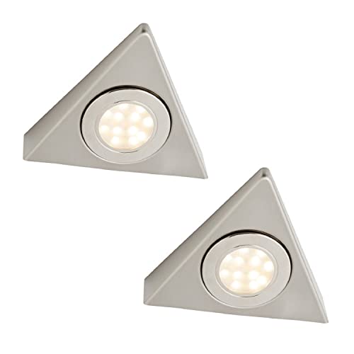 Britalia 1.5W Triangle 2 Pack | Led Satin Nickel Modern Triangular Under Cupboard Light Cct 142Mm | 1.5W Led - 120 Lumens | Colour Change 3000K - 4000K - 6000K | Mains Voltage