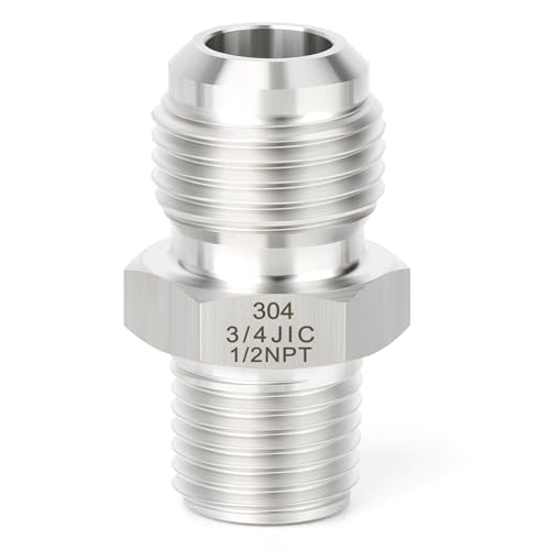 Image of TAISHER 2PCS Forging of 304 Stainless Steel JIC Flare Tube Fittings, 3 /4 inch JIC Male x 1 /2 inch NPT Male, Half Union