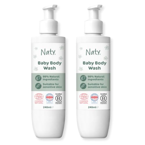 Image of Naty Baby Body Wash 240ml – Natural Origin, Tear Free, Fragrance Free, SLS/SLES free, Dermatologically Tested, Vegan, COSMOS Natural Certified, For Sensitive Skin, Recycled Pump Bottle