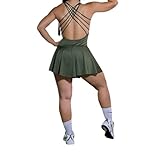 Vestido de Tenis para Mujer, con Pantalones Cortos y Sujetador integrados, tirantes ajustables, para hacer ejercicio y entrenar, con bolsillos, para Golf, Color Negro (1, Green)