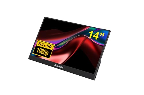 Verbatim PM-14, Portable Monitor, mobiler 14' Full HD Bildschirm für Laptop, Tablet, Smartphone, PS5 oder Nintendo Switch mit USB-A-, USB-C- sowie HDMI-Anschluss, schwarz