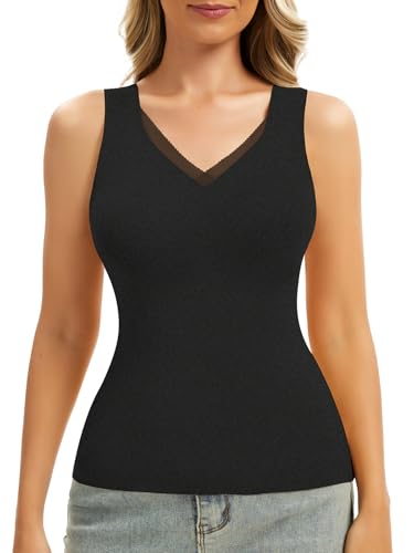 Zeecaro Sleeveless Thermal Tank Top Women for Cold Weather Camisole Tops for Women V Neck Lace Tank Top