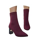 Botas de calcetines para mujer, botas cortas de punto, modernas, calcetines de plataforma, botines de color sólido, botas informales, transpirables, botas altas cálidas, Vino, 41 EU