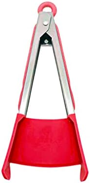 Easter Day Creative food holder 2 in 1 spatula and tongs multifunctional non-stick silicone spatula kitchen food grade heat resistant Stainless Steel Frame(Red 9 inches)