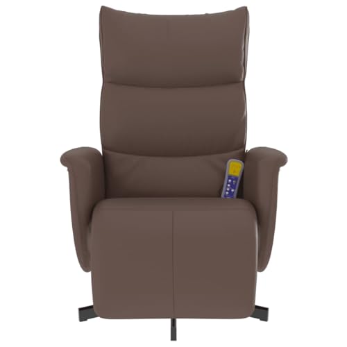 vidaXL Massagesessel, Sessel Verstellbare Rückenlehne Fußteil, Drehbar Fernsehsessel Relaxsessel mit Vibrationsfunktion, Liegesessel Polstersessel Ruhesessel, Braun Kunstleder – Bild 5