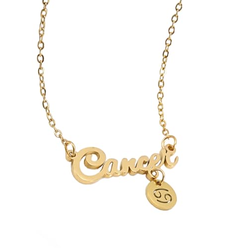RONKAHSHOW Cancer Zodiac Constellation Horoscope Pendant Necklaces Gold Plated Astrology Necklaces for Women Best Gift for birthday Jewelry Gift (Cancer)