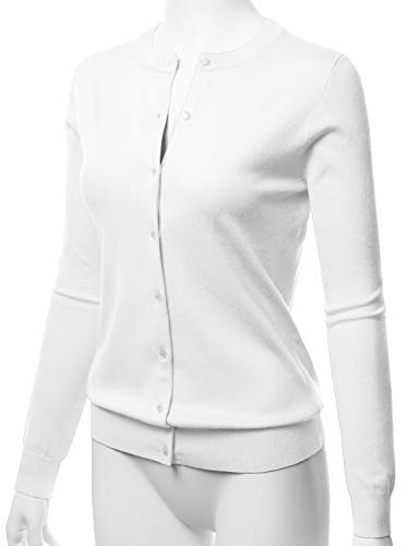 Image of LALABEE Women's Crew Neck Gem Button Long Sleeve Soft Knit Cardigan Sweater