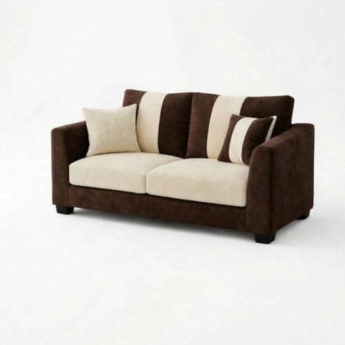 Image of Revo Plush Comfort Sofa Set | 3 Seater + 2 Seater with Ottoman | Luxury Velvet Suede Fabric | Modern Living Room Sofa | Dark Brown - Cream