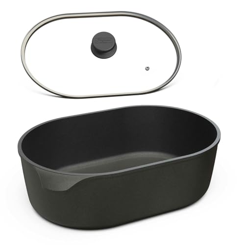 Hoffmann Gänsebräter 40x27 cm – großer Aluguss Bräter 8,5 Liter, antihaftbeschichtet, für Induktion & Backofen, TÜV-geprüfter Schmortopf, LFGB-Zertifiziert (mit Deckel)