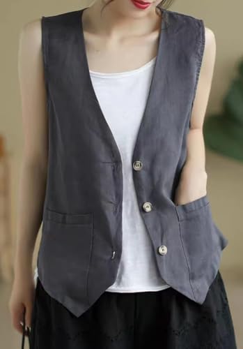 Kinghua Linen Vest Women 2025 Sleeveless Blazer Lightweight Spring Jackets Summer Blazer Button Down Casual Cardigan Tops2